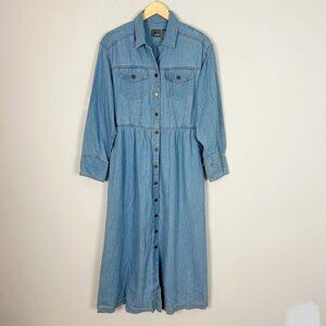 Vintage 90s Liz Wear Denim Maxi Dress Casual Country Western Size Large Women's